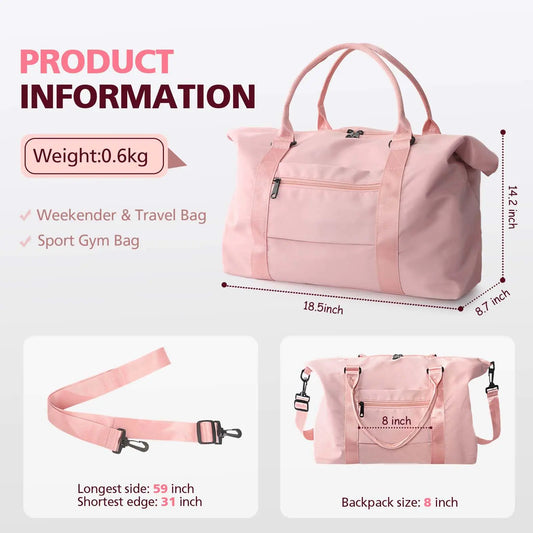 Travel Duffle Bag, Waterproof Weekender Bag Carry On Tote Bags for Women, Travel Essentials Sport Gym Bag for Men, Hospital Bag for Labor and Delivery, Overnight Bag Luggage Bag with Trolley Sleeve 01 Coral Pink